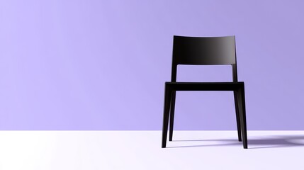 Single black chair against a lavender wall.