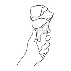 Line art of Hand holding a delicious ice cream cone