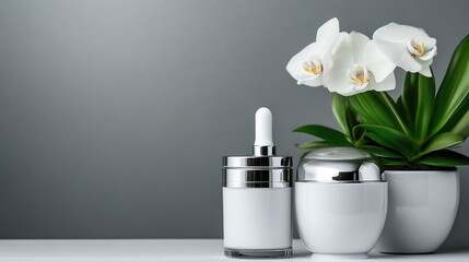 Elegant skincare products with orchid