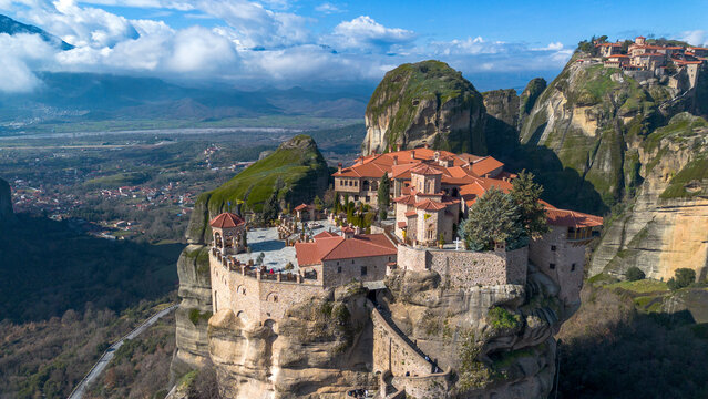 Meteora is a rocky region with monasteries near the town of Kalambaka in Greece.