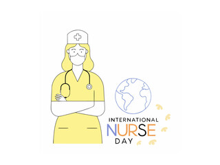 A vibrant illustration celebrating International Nurses Day. Nurses assisting senior in wheelchair on International Nurses Day. Vector silhouette design color full and  typography. International Nurse