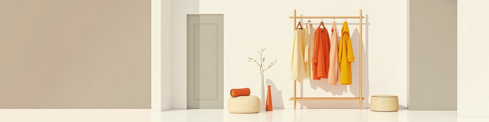 Fototapeta premium Minimalist clothing display with vibrant colors against a neutral backdrop 