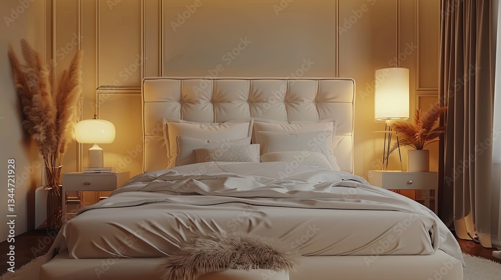 Aufkleber stylish modern bedroom with luxurious decor and cozy ambiance in warm tones generative ai