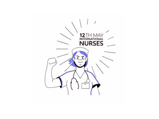 A vibrant illustration celebrating International Nurses Day. Nurses assisting senior in wheelchair on International Nurses Day. Vector silhouette design color full and  typography. International Nurse
