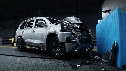 Generic 3d car crash test. Car destruction.3d rendering.