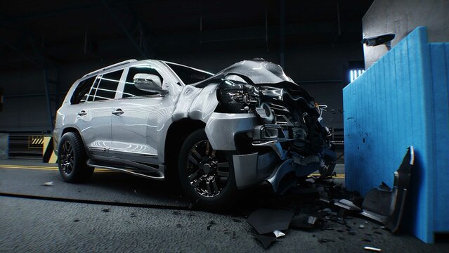 Generic 3d car crash test. Car destruction.3d rendering.