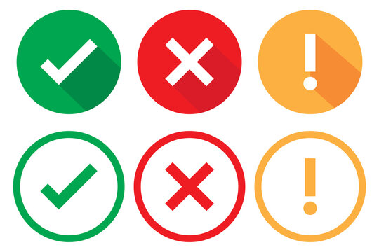 Set of green and red check box with yes and no sign. Modern label icons check mark and cross on transparent background.