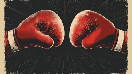 Retro boxing gloves clash - vintage combat sport concept for posters and design