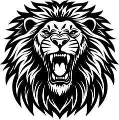 Front View Roaring Lion Head Vector - Fierce and Detailed Illustration