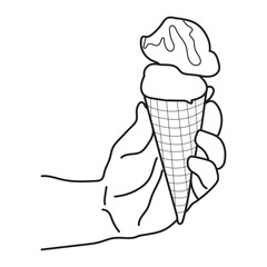 Line art of Hand holding a delicious ice cream cone