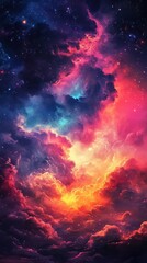 Naklejka premium A Colorful and Vibrant Depiction of Cosmic Nebula Clouds