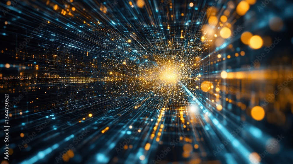 Poster abstract futuristic data matrix with glowing tech elements