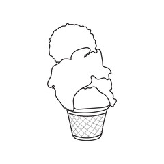 Line art of Hand holding a cup of ice cream with a spoon