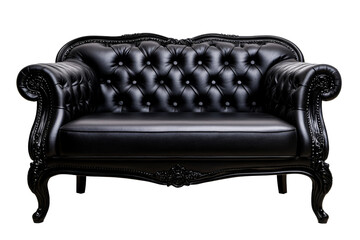 Chic black leather loveseat with ornate details