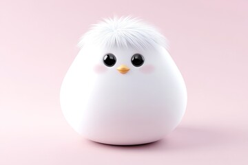 Fluffy white chick on pink background