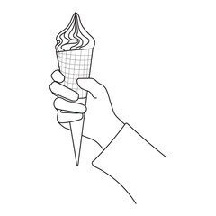 Line art of Hand holding a delicious ice cream cone