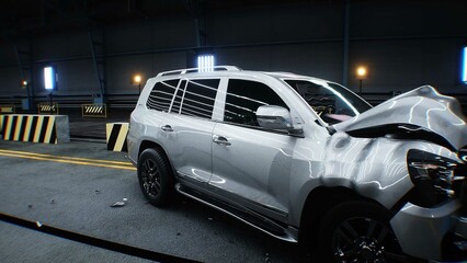 Generic 3d car crash test. Car destruction.3d rendering.
