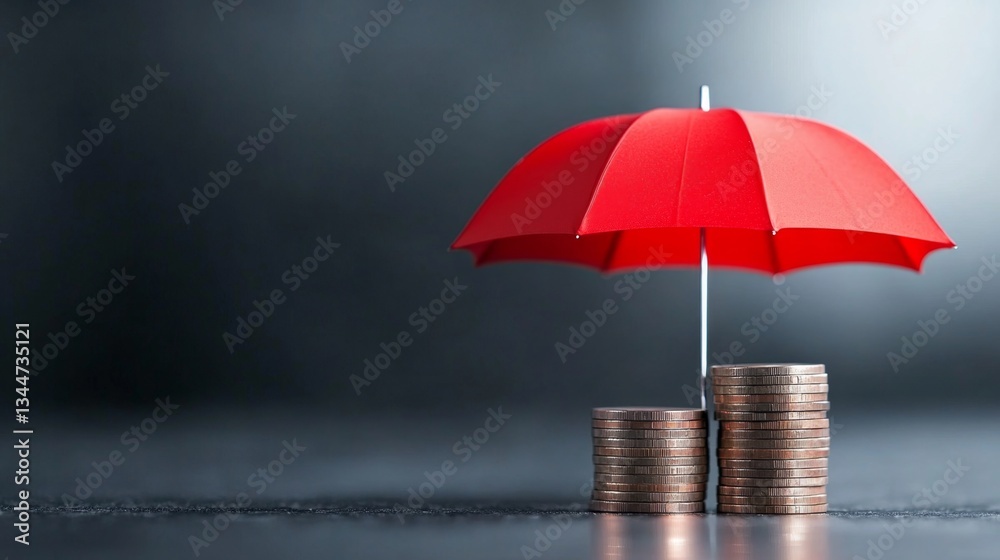 Aufkleber a vibrant red umbrella stands over stacks of coins, symbolizing protection and privacy in banking. t