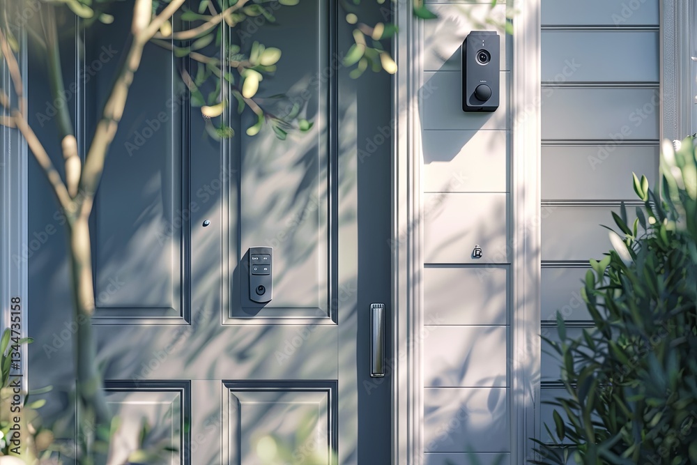 Leinwandbilder modern front door with smart lock system and video doorbell in stylish entryway generative ai