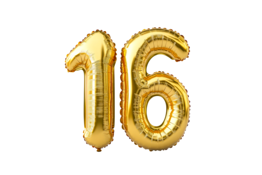 Golden 16 balloon for a birthday celebration