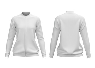 White womens varsity jacket raglan with zipper for mockup front and back view