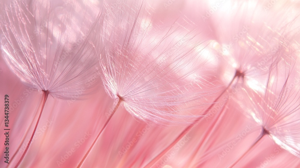 Poster a cluster of dandelion seeds floats elegantly against a dreamy pink background, illuminated by gentl