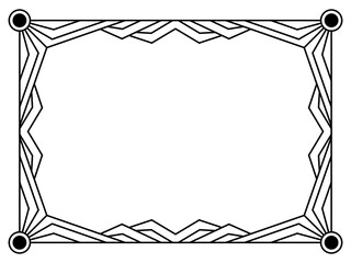 Geometric frame of black lines on white background. Linear border. Line art geometric frame design with space for text, invitations, flyers and greeting cards. Vector illustration