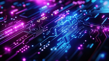 Fototapeta premium Futuristic Circuit Board Design in Cyan and Magenta Colors