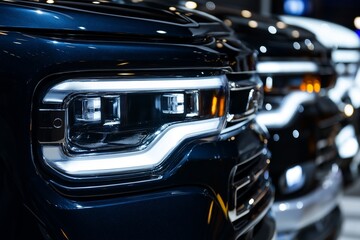 Black modern car highlights sleek design in showroom