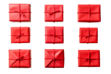 Red gift boxes arranged in a grid pattern