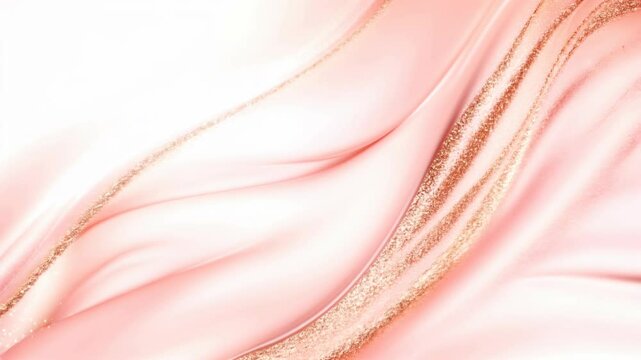 Elegant pink and gold flowing silk with glitter particles against soft pastel background. fabric waves with shimmering effect. beauty product, cosmetic. Wedding theme, Valentine's Day, Mother's Day.