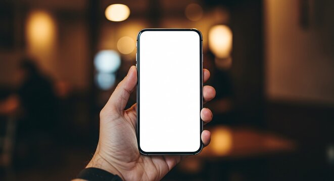 una mano sosteniendo un celular con pantalla blanca 