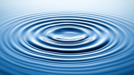 Water droplet impact, ripples, blue background, serenity, wellness
