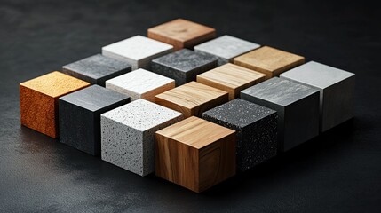 Obraz premium Geometric Abstract Blocks on Dark Background, 3D Rendering