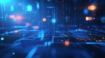 Digital Geometric Shapes with Blue Tech Elements in Futuristic Design