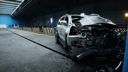 Generic 3d car crash test. Car destruction.3d rendering.