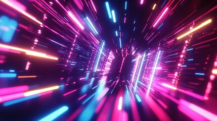 Obraz premium Vibrant Neon Lines in Motion Through Geometric Shapes and Patterns