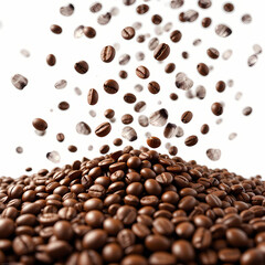 Obraz premium Falling Coffee Beans Roasted Coffee Background