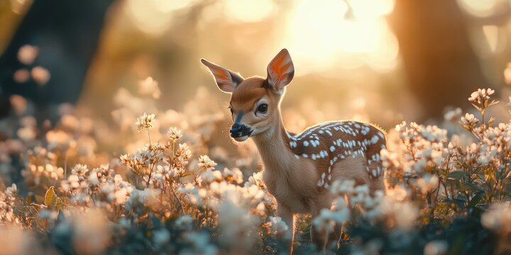 Fawn in Flower Field