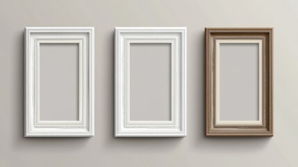 Set of empty photo frames compositions. Realistic vector mockups. Retro photo frames with shadow isolated on transparent background.