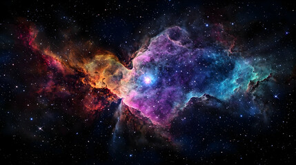 Colorful Nebula Surrounded By Stars In The Dark Universe Background With Purple Blue And Orange Hues