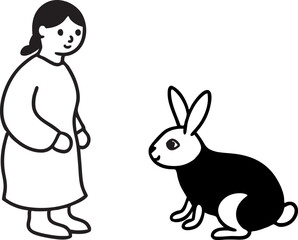 illustration of a little girl with a rabbit
