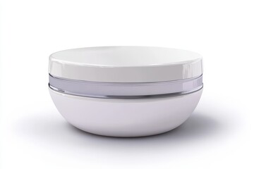 Compact jar of face cream with glossy surface and simple design isolated on white background for skincare product presentation