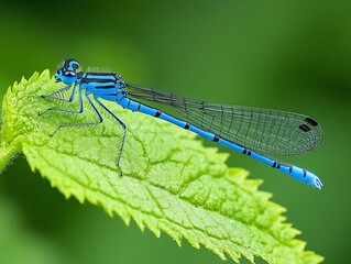 Azure Damselfly on Lush Leaf.