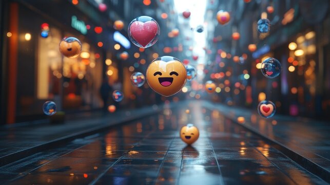 Emoji cityscape, a digital street scene