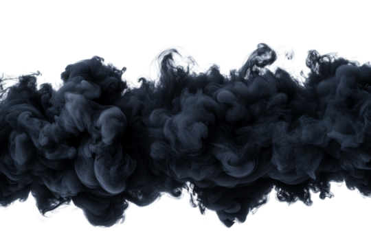 Dark smoke swirling on a transparent background
