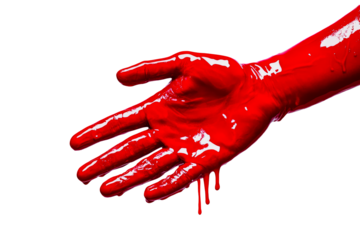 Red painted hand on clear background