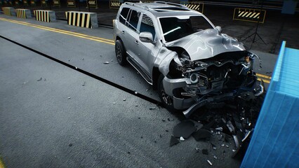 Generic 3d car crash test. Car destruction.3d rendering.