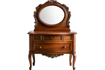 Ornate wooden vanity with mirror