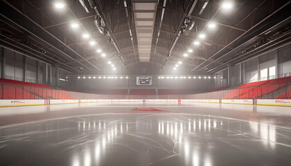 Fototapeta premium Pristine Ice Hockey Arena Under Bright Lights for Team Sports and Competitive Games Concept